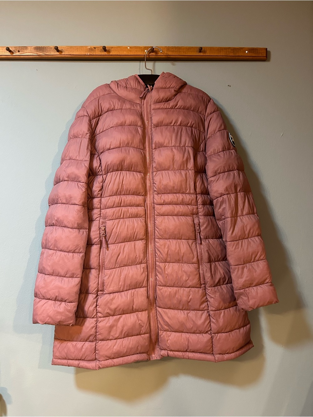 Reebok Hooded Quilted Puffer Coat - Dusty Rose